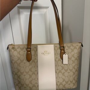 Coach Beige and Ivory Signature Tote